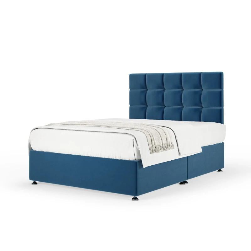 Image of Bedmaster Bedmaster Plush Velvet Divan Base And Square Headboard in Blue Size: Super King Blue Super King Unisex 7867870835490