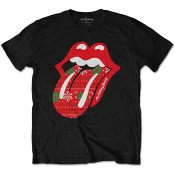 Image of The Rolling Stones - Christmas Tongue Unisex Large T-Shirt - Black