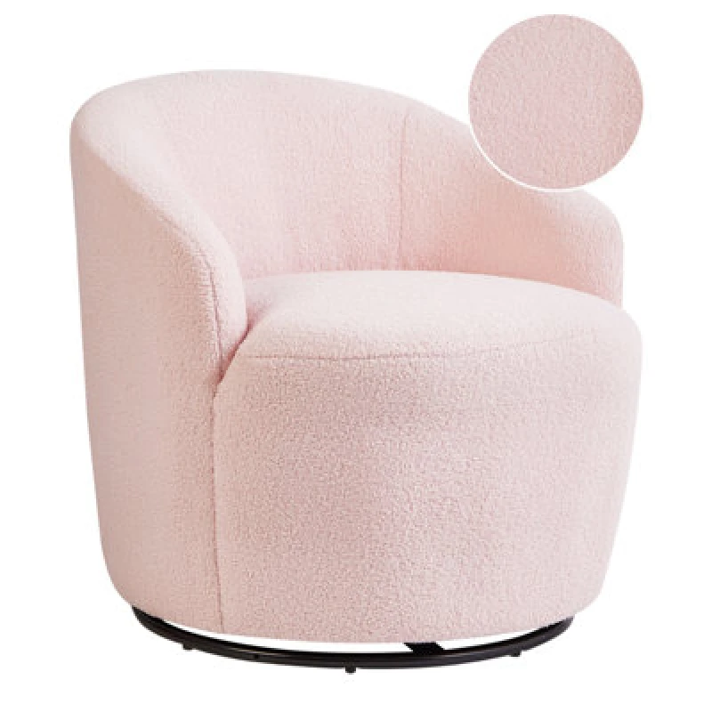 Image of Beliani Swivel Armchair Davik Boucle Pastel Pink