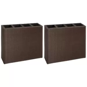 Image of Vidaxl Garden Raised Bed With 4 Pots 2 Pcs Poly Rattan Brown(2X41085)