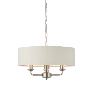 Image of Highclere Single Shade Pendant Light Brushed Chrome Plate, Natural Linen