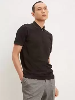 Image of Burton Menswear London Burton Slim Fit Plain Zip Polo, Black Size XL Men