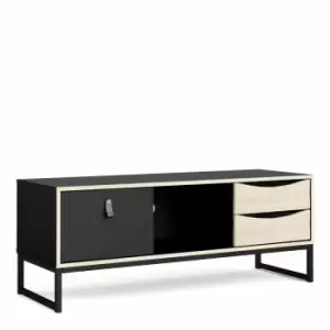 image of Stubbe TV Unit 1 And 2 Drawers And Open Shelf In Matt Black Oak Effect