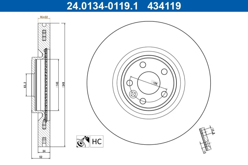 Image of Brake disc ATE 24.0134-0119.1