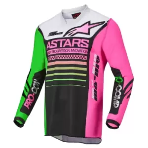 image of Alpinestars Racer Compass Jersey Black Green Neon Pink Fluo L