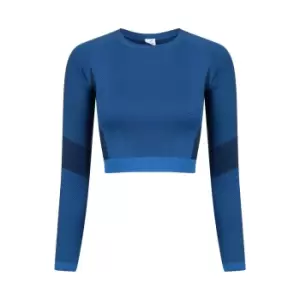 Image of Tombo Womens/Ladies Seamless Panelled Long Sleeve Crop Top (XXS/XS) (Bright Blue/Navy)
