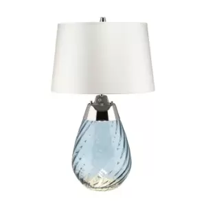 image of Table Lamp Blue tinted Glass & Off White Shade LED E27 60W Bulb d01887