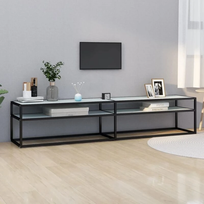 Image of VIDAXL TV Cabinet White Marble 200x40x40.5cm Tempered Glass Vidaxl 8720286463253