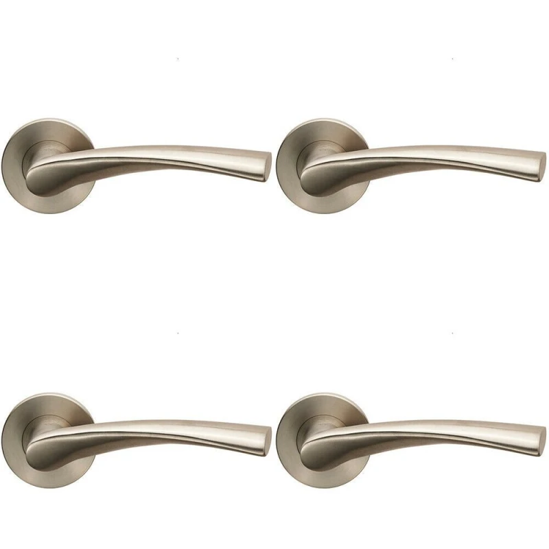 Image of Loops 4x AIR Twisted Angular Design Lever on Slim Round Rose Concealed Fix Satin Steel Metallics