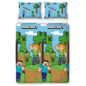Image of Epic Duvet Cover Set (Single) (Blue/Green/Brown) - Blue/Green/Brown - Minecraft