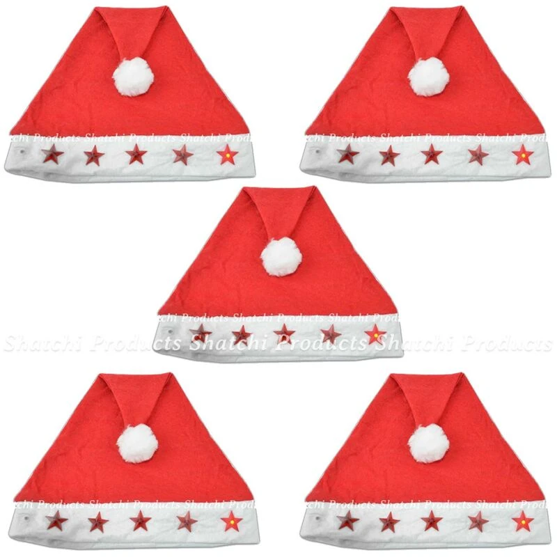 Image of Shatchi 25 x Father Christmas Santa Hat with Flashing Lights Fancy Dress Costume Accesorise Red