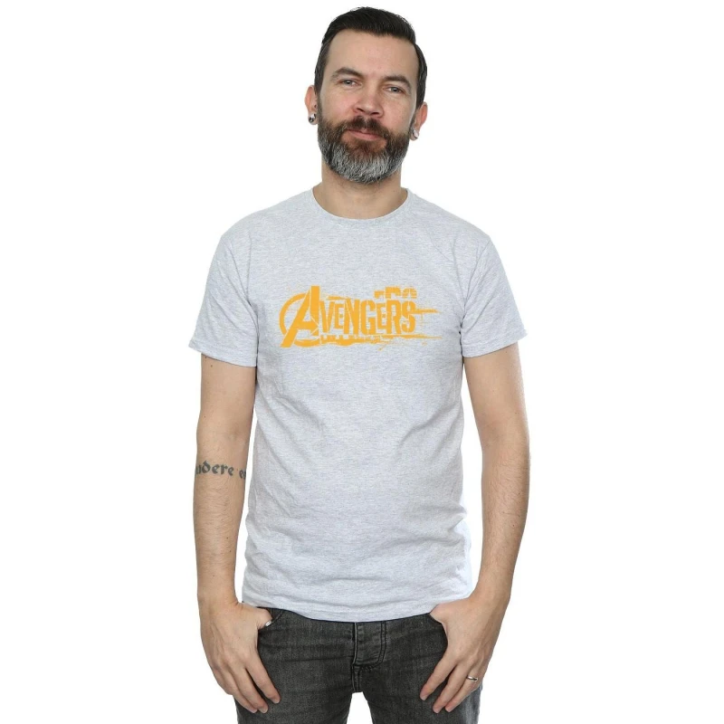 Image of Marvel Marvel Men Avengers Infinity War Orange Logo T-Shirt in Grey Size: Small Grey S Male 5057736711699