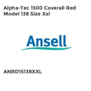 image of Ansell ANSELL ALPHA-TEC 1500 COVERALL RED MODEL 138 SIZE XXL