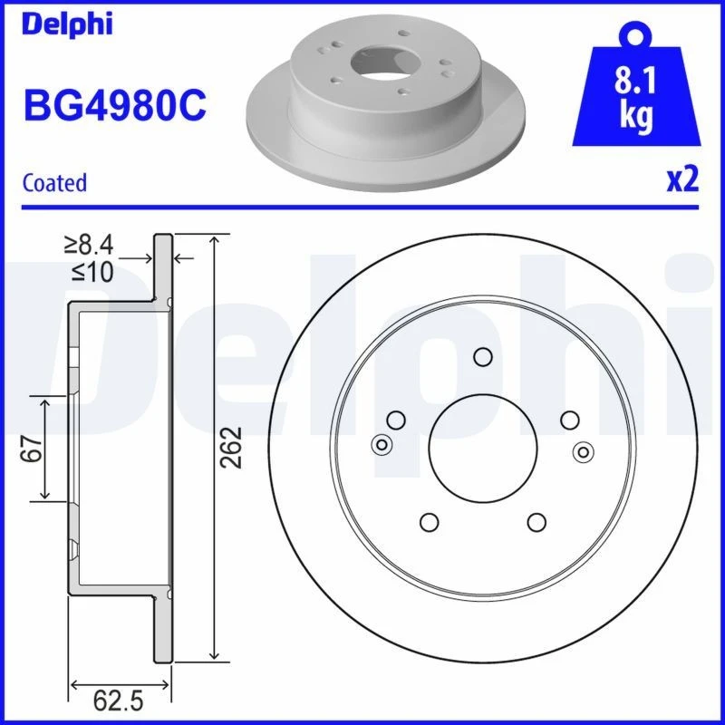 Image of DELPHI Brake disc DELPHI BG4980C