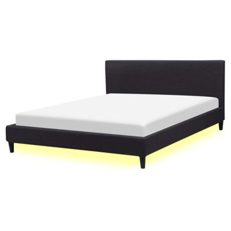 Image of Beliani Bed With LED Fabric Fitou 160 X 200 Cm (Eu King Size) Black
