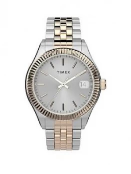 image of Timex Timex Waterbury Silver And Gold Detail Date Dial Two Tone Stainless Steel Bracelet Ladies Watch