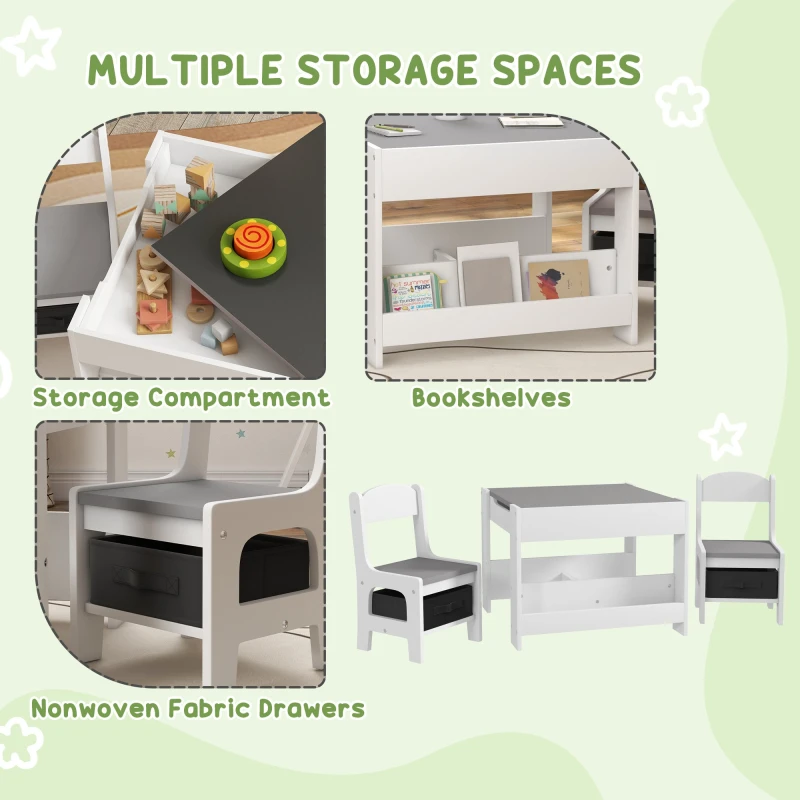 Image of HOMCOM 3 Piece Kids Table and Chair Set for Nursery, Playroom, Classroom - Homcom 5056725535087