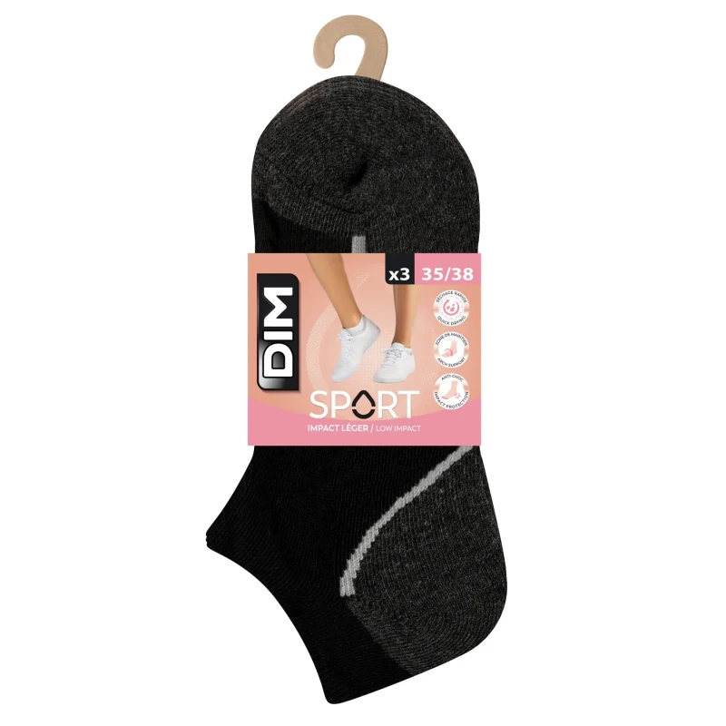 Image of Dim Pack of 3 Pairs of Womens Socks DIM Impact Leger Sport Noir Female 35/38