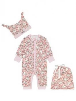 Image of Cath Kidston Baby Girls Ditsy Sleepsuit, Hat And Bag Set - Pink, Size 9-12 Months