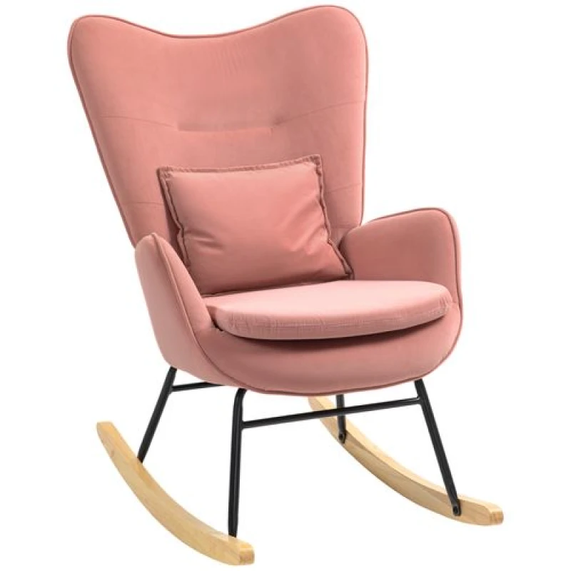 Image of HOMCOM Velvet Rocking Chair with Lumbar Pillow, Rocker Armchair Pink 83B-006V70PK