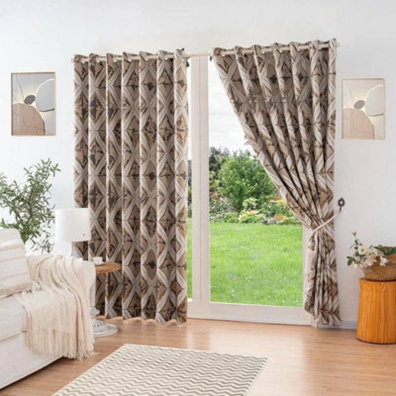 Image of Luxury Living Luxury Diamond Jacquard Fully Lined Ring Top Curtains With Metallic Thread 168Cm X 137Cm Cream/gold