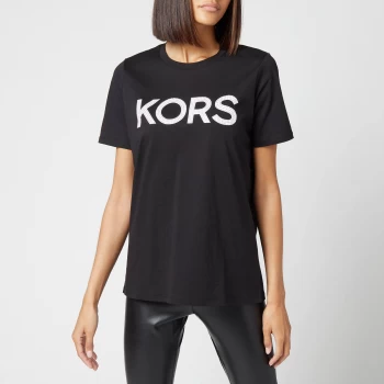 Image of Michael Kors Womens Kors Graphic Organic T-Shirt - Black/Silver - L