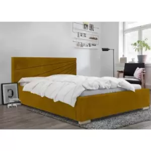 Image of Fenna Upholstered Beds - Plush Velvet, Small Double Size Frame, Mustard - Mustard
