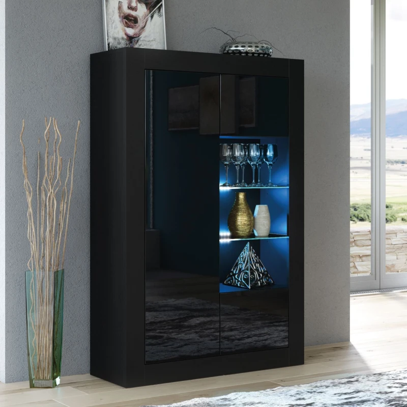 Image of Creative Furniture Arcadia Display Cabinet 140cm - A Compact and Sleek Cabinet with Glass Shelves and LED Lights Black