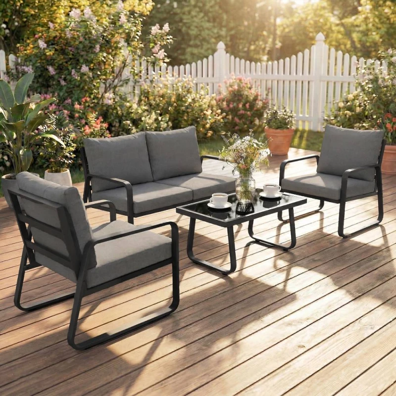 Image of OUTSUNNY 4 Piece Garden Furniture Set, Outdoor Sofa Set, Black Unisex