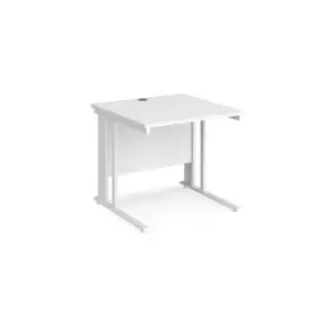 image of Office Desk 800mm Rectangular Desk With Cable Managed Leg White Tops With White Frames 800mm Depth Maestro 25