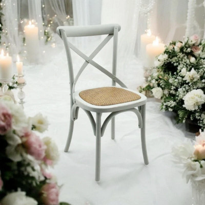 Image of Grey French Cross Back Wooden Chair