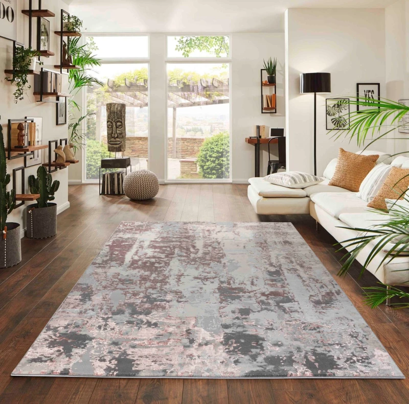 Image of Styra Modern Living Room Rug - Abstract Area Rugs Pink 120X170 Cm