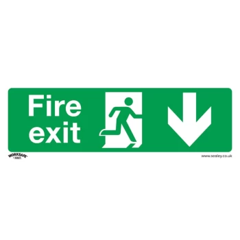 Image of Safety Sign - Fire Exit (Down) - Rigid Plastic - Pack of 10