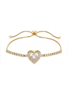 image of Gold Plate Cubic Zirconia Heart Toggle Bracelet