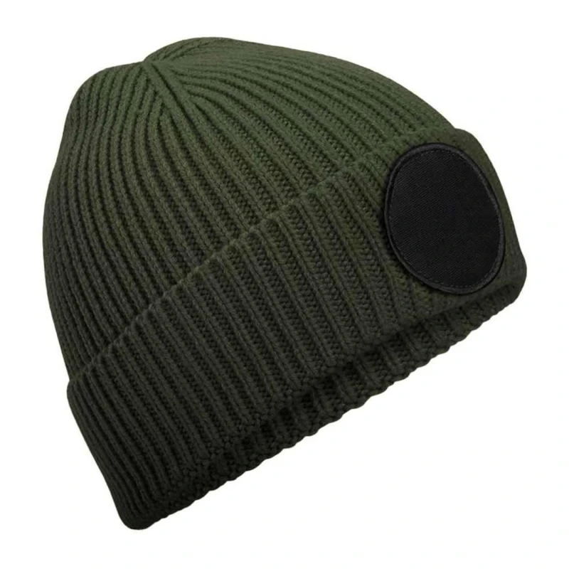 Image of Beechfield Beechfield Men Patch Circular Patch Beanie in Dark Olive Dark Olive One Size Male 5063693917548