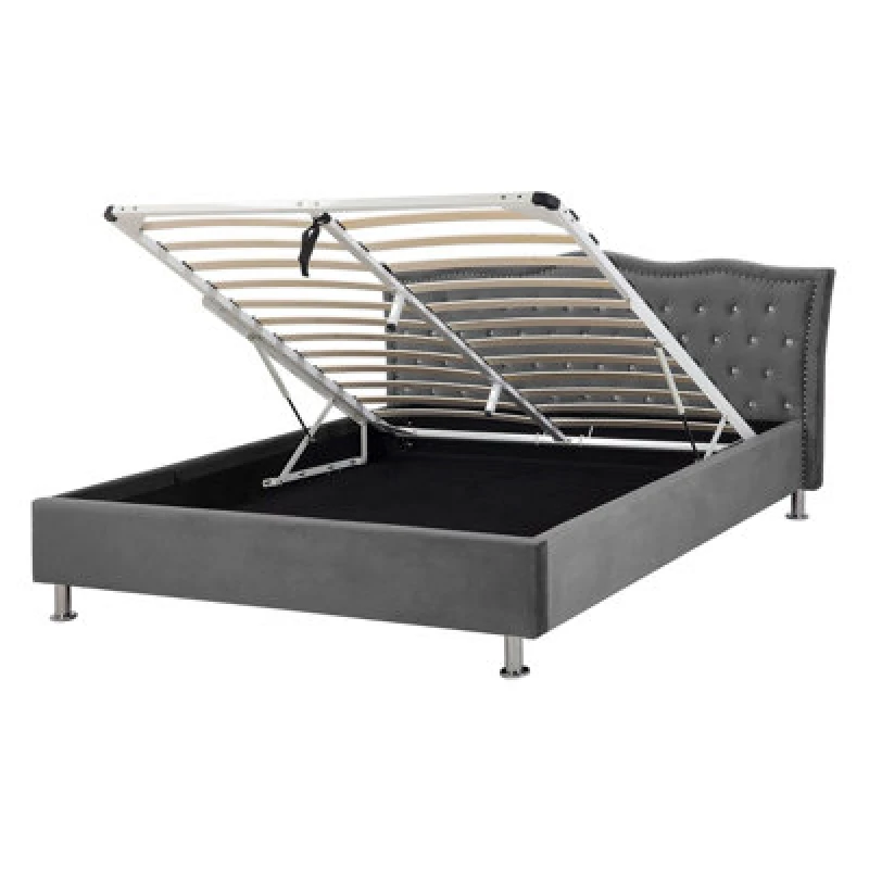 Image of Beliani Ottoman Bed Velvet Metz 140 X 200 Cm (Eu Double) Dark Grey