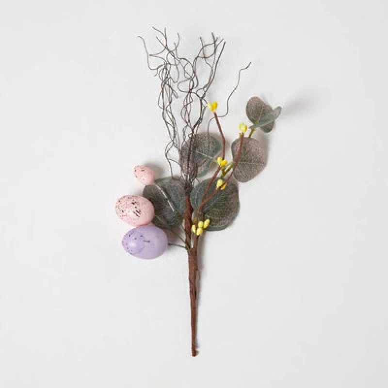 Image of Homescapes Artificial Multi-Coloured Handcrafted Spring Easter Egg & Eucalyptus Pick, 20 X 11 Cm