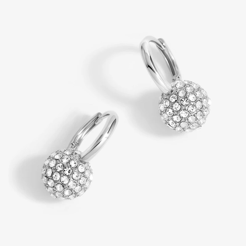 Image of Jon Richard Silver Plated Crystal Pave Ball Huggie Earrings Silver