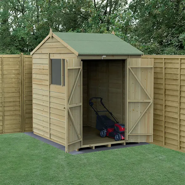 Image of 7' x 5' Forest 4Life 25yr Guarantee Overlap Pressure Treated Double Door Reverse Apex Wooden Shed (2.28m x 1.53m)