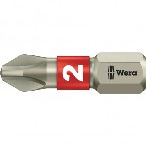 image of Wera Torsion Stainless Steel Phillips Screwdriver Bit PH2 25mm Pack of 1