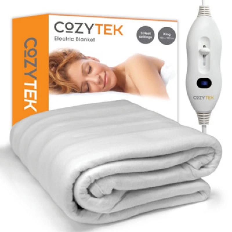 Image of Cozytek King Size Electric Heated Blanket 165 X 137Cm Underblanket Heated Sheet & Secure Ties 3 Heat Settings