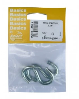 image of Select Hardware S Hooks Bright Zinc Plated 50mm 2 Pack