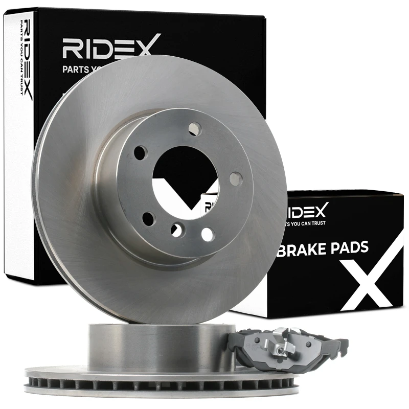 Image of RIDEX 3405B1182 Brake disc and pads set Rear Axle, Brake Disc Type: internally vented, prepared for wear warning indicator Brake Set,disc brakes (340