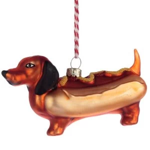 image of Fast Food Hot Dog Sausage Dog Glass Christmas Bauble Decoration