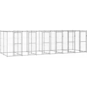 Image of Vidaxl - Outdoor Dog Kennel Galvanised Steel with Roof 14.52 m² Silver