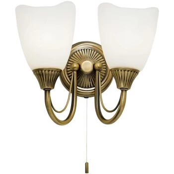 Image of Endon Haughton - 2 Light Indoor Wall Light Antique Brass with Opal Glass, E14