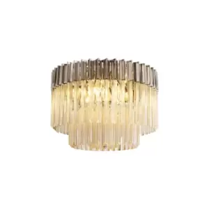 image of Poland Ceiling Lamp Round 7 Light E14, Polished Nickel, Cognac Sculpted Glass, Item Weight: 15.3kg