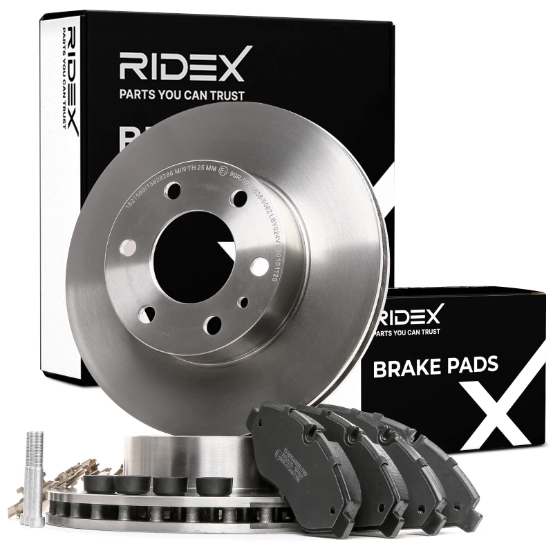Image of RIDEX 3405B0450 Brake disc and pads set Front Axle, Brake Disc Type: internally vented Brake Set,disc brakes (3405)