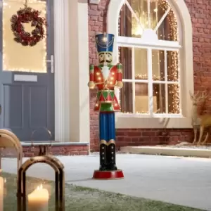Image of The Winter Workshop - Norbert the 3ft Red Indoor & Outdoor Fire Place Front Door Garden Nutcracker with Drum Christmas Decoration Poly Resin Figure