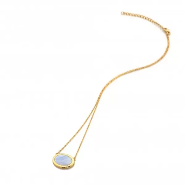 Image of Horizontal Oval Blue Lace Agate Necklace DN187